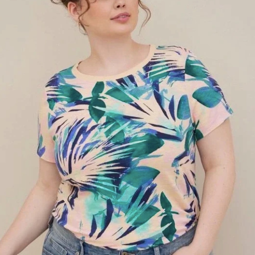 Torrid - Vintage Super Soft Slub Crew Neck Tropical Palm Cotton Tee Shirt - 3X